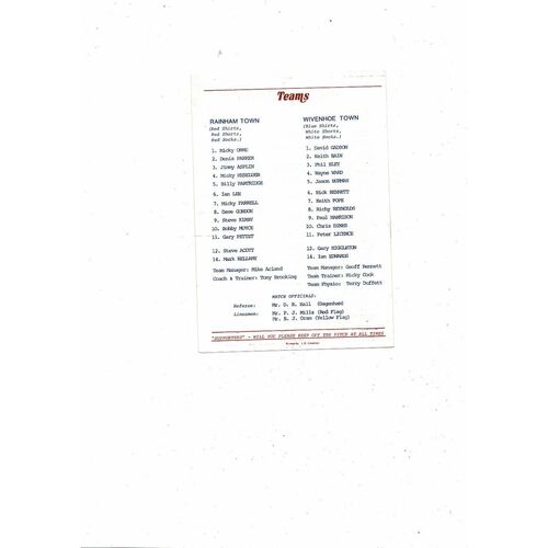 1987/88 Rainham Town v Wivenhoe Town Essex Senior Challenge Trophy Final