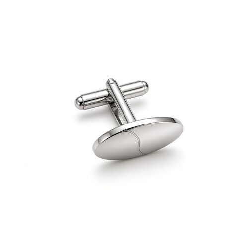 Polished Oval Chrome Silver Cufflinks with Toggle Closure – Size One – 20mm x 6mm (One Pair)