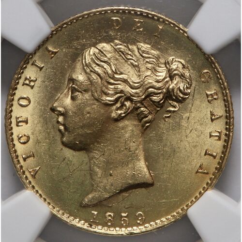 Choice 1859 Queen Victoria gold half sovereign