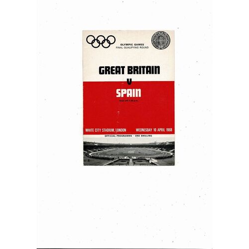 Great Britain v Spain Olympic Games 1968 Football Programme @ White City Stadium