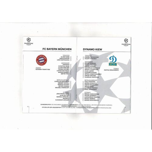 Bayern Munich v Dynamo Kiev UEFA Champions League Football Programme 1994/95