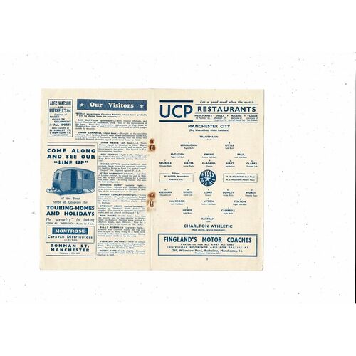 1953/54 Manchester City v Charlton Athletic Football Programme