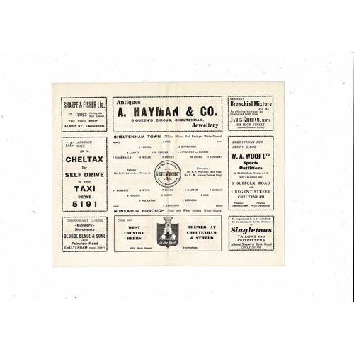 1961/62 Cheltenham Town v Nuneaton Borough Southern League Cup Programme