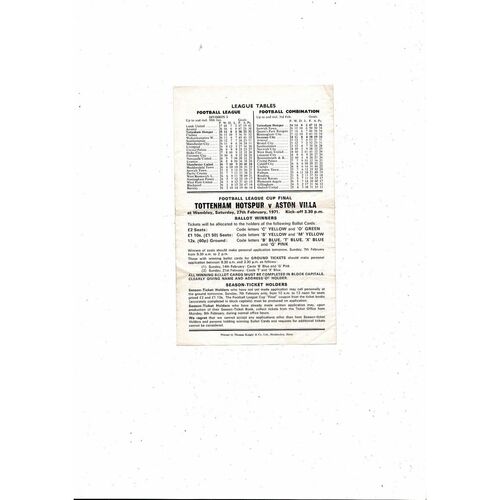 Tottenham Hotspur v Swansea Football Combination Programme 1970/71