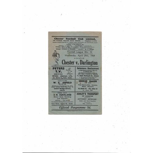 1958/59 Chester v Darlington Football Programme