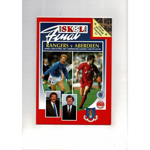 1989 Rangers v Aberdeen Scottish League Cup Final Football Programme