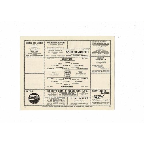 1954/55 Brentford v Gillingham Football Programme