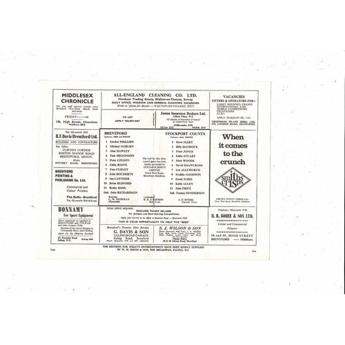 1966/67 Brentford v Stockport County United Football Programme