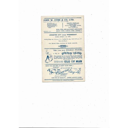 1955/56 Sheffield Wednesday v Notts County Football Programme