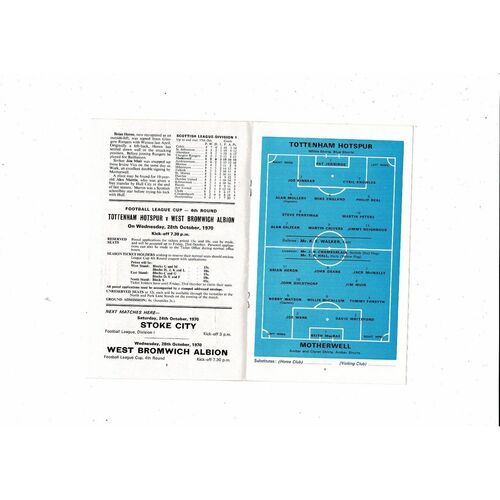 Tottenham Hotspur v Motherwell Texaco Cup Football Programme 1970/71