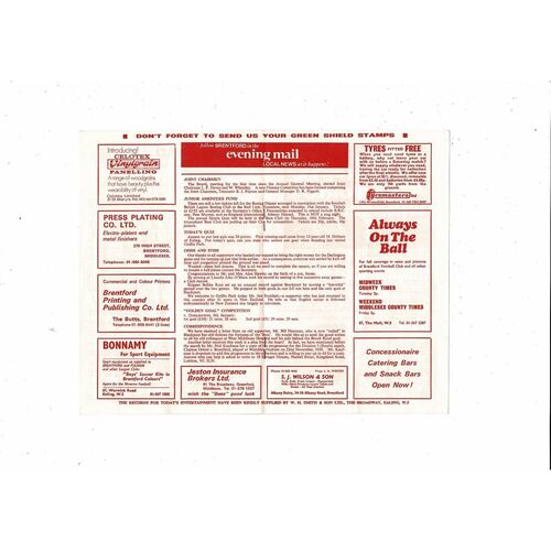 1971/72 Brentford v Reading Football Programme