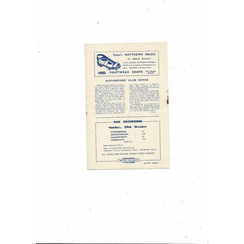 1957/58 Ipswich Town v Swansea Football Programme