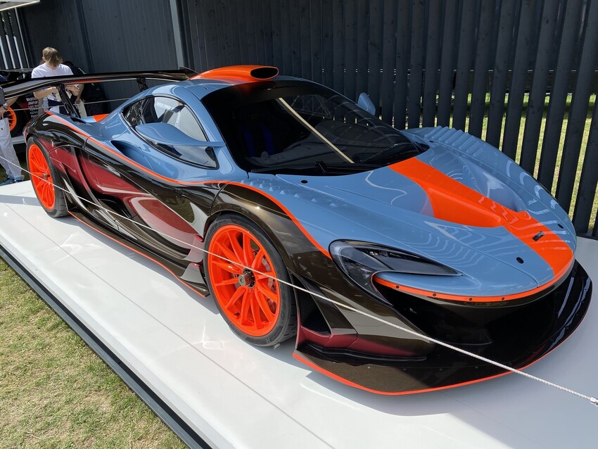 Lanzante McLaren P1 GTR-18, sporting the Gulf Team livery on display at Goodwood Festival.