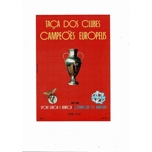Benfica v Olympique Marsaille European Cup Semi Final Football Programme 1989/90