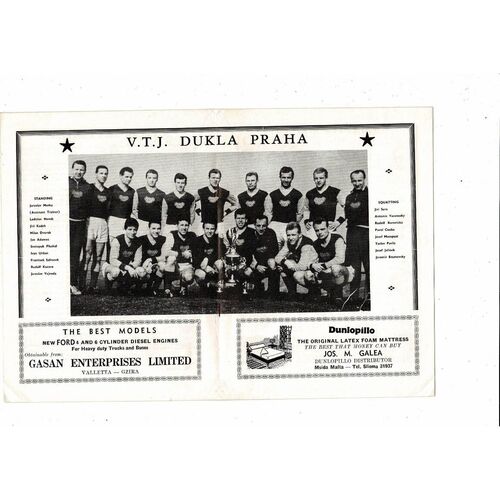Valletta v Dukla Prague European Cup Football Programme 1963/1964