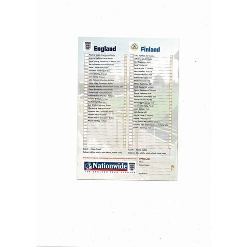 2000 England v Finland Womens International Football Programme @ Leyton Orient