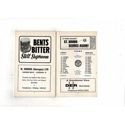 Liverpool v Ferencvaros Fairs Cup Football Programme + League Review 1967/68