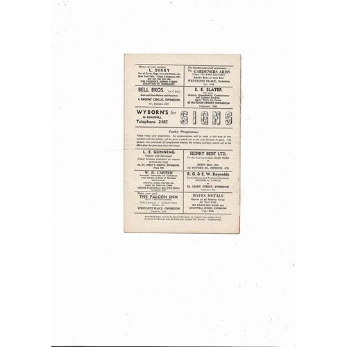 1956/57 Swindon Town v Northampton Town Football Programme