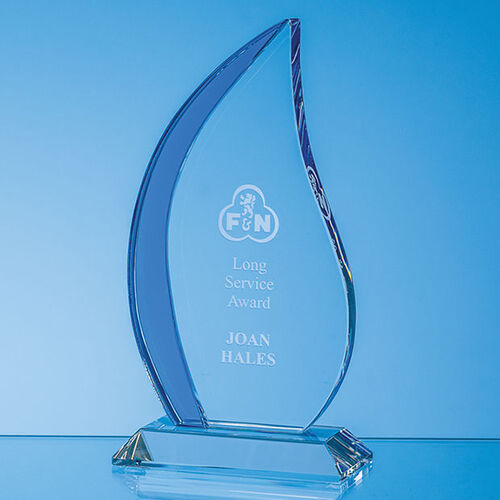 Optical Crystal Clear & Cobalt Blue Flame Award - 20cm