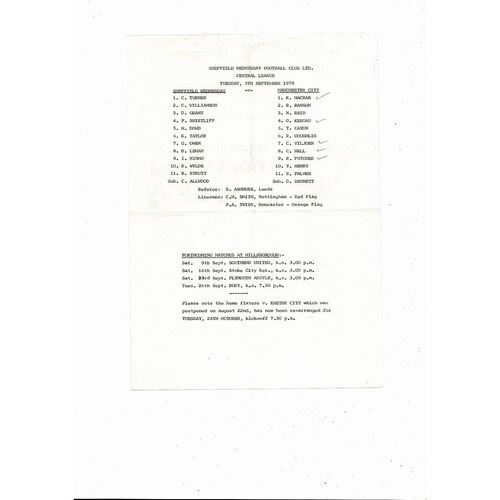 Sheffield Wednesday v Manchester City Central League Football Programme 1978/79
