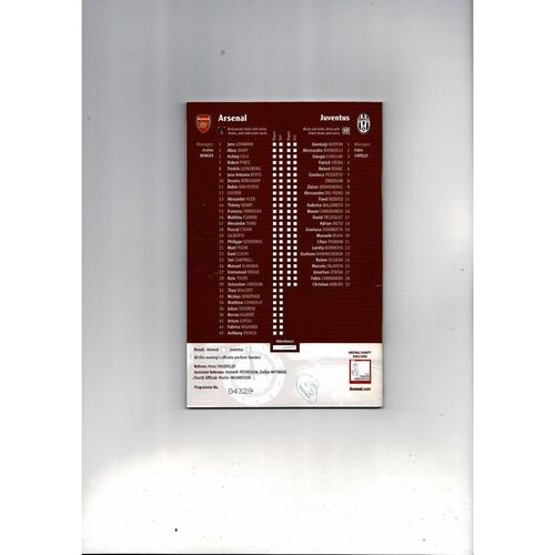 Arsenal v Juventus Champions League Football Programme 2005/06