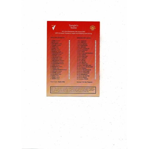 Debrecen VSC-AVE Asvanyviz v Manchester United Champions League Football Programme 2005/06