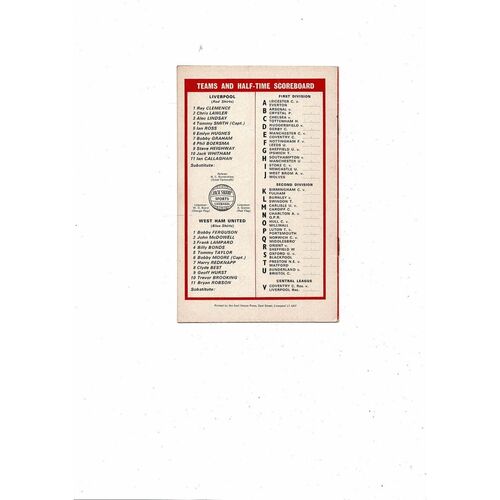 1971/72 Liverpool v West Ham United Football Programme