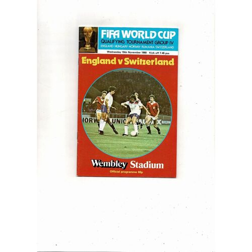 1980 England v Switzerland Football Programme