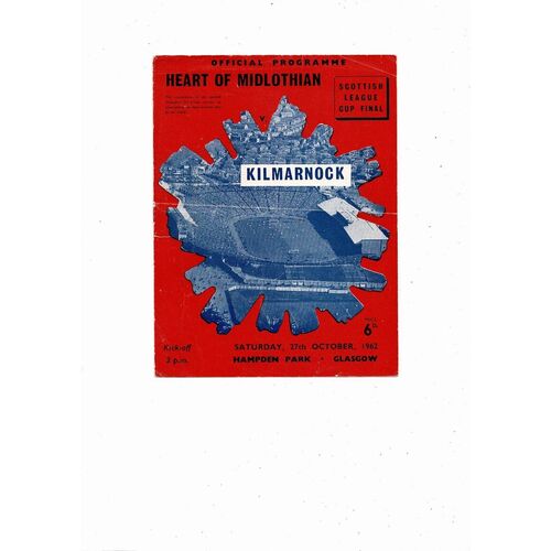 1962 Hearts v Kilmarnock Scottish League Cup Final Football Programme