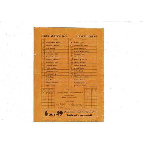 Dynamo Dresden v Austria Memphis Vienna European Cup Football Programme 1978/79