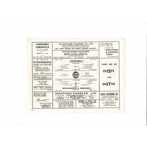 1959/60 Brentford v Bournemouth Football Programme