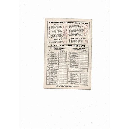 1953/54 Manchester United v Portsmouth Football Programme