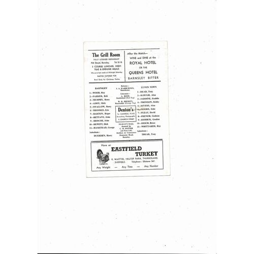 1966/67 Barnsley v Luton Town Football Programme