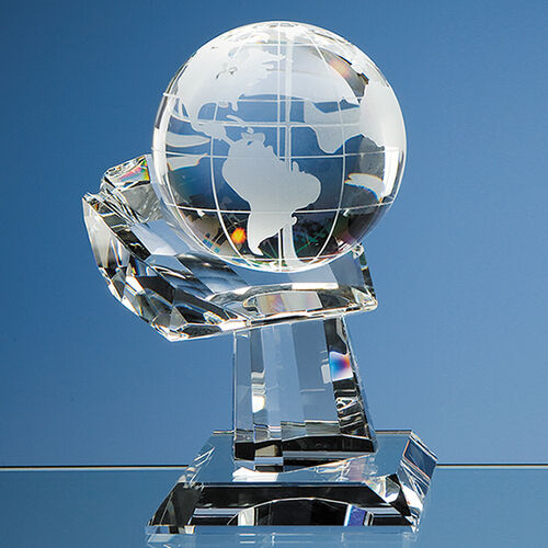 Optical Crystal Globe on Mounted Hand Award (10cm)