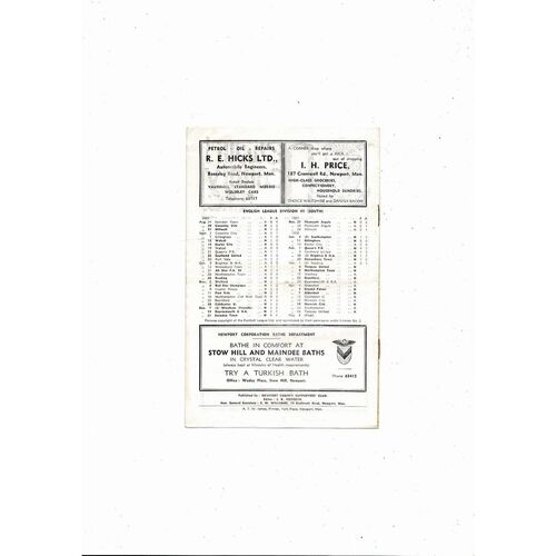 1957/58 Newport County v Torquay United Football Programme