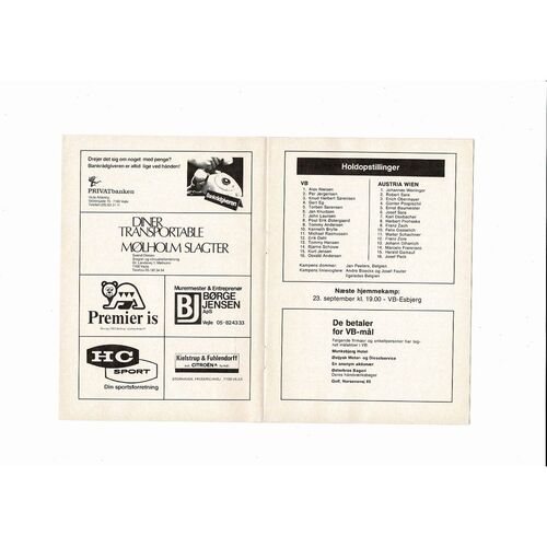 Vejle B v Austria Vienna European Cup Football Programme 1979/80