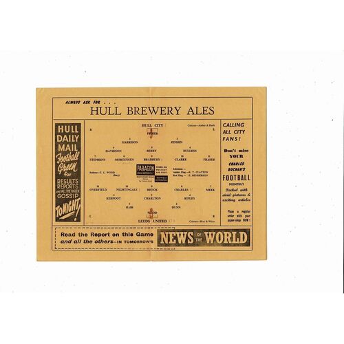 1955/56 Hull City v Leeds United Football Programme