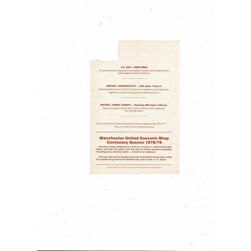 Manchester United v Preston Central League Football Programme 1978/79