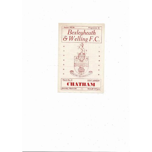 1957/58 Bexleyheath & Welling v Chatham Kent League Cup Football Programme