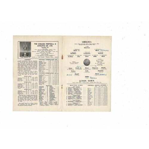 Chelsea v Luton Town Football Combination Programme 1958/59
