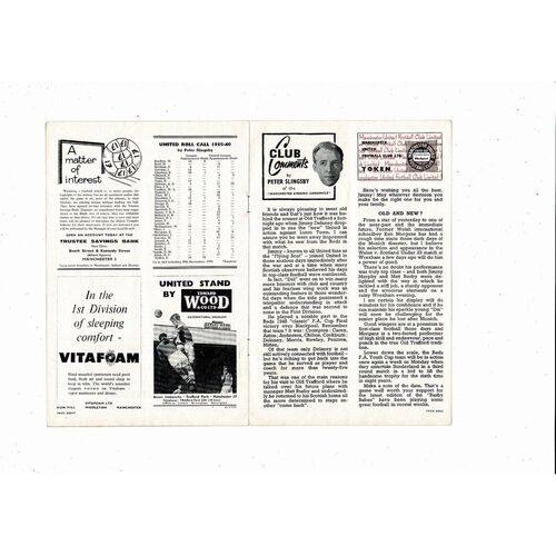 1959/60 Manchester United v Blackpool Football Programme