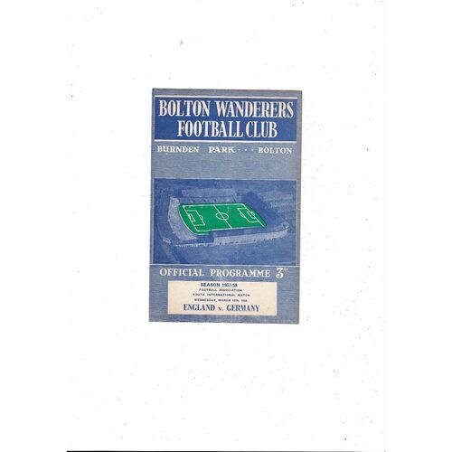 1958 England v Germany Youth International Football Programme @ Bolton