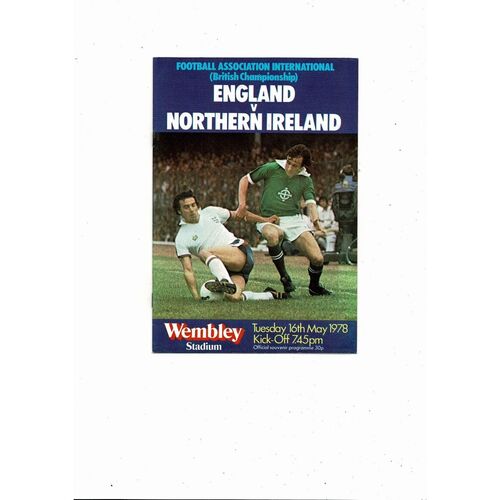 1978 England v Northern Ireland Football Programme