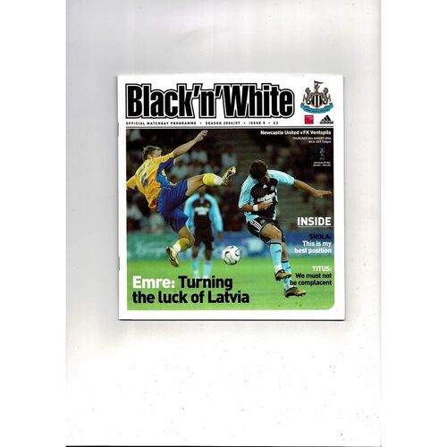 Newcastle United v FK Ventspils UEFA Cup Football Programme 2006/07