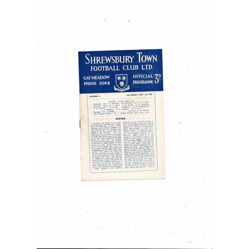 1955/56 Shrewsbury Town v Queens Park Rangers Football Programme