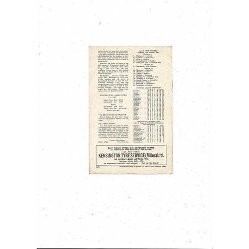 1966/67 Brentford v Southend United Football Programme