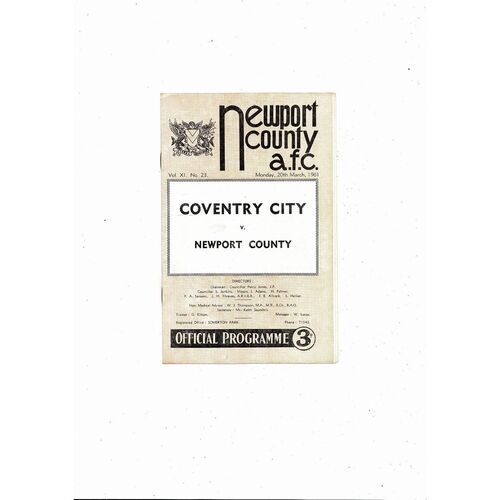 1960/61 Newport County v Coventry City Football Programme