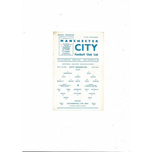 Manchester City v Manchester United Central League Football Programme 1966/67