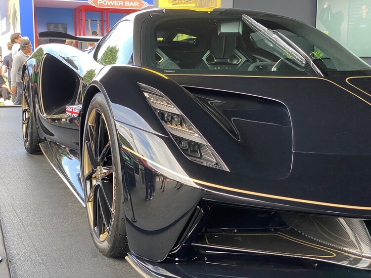 Lotus Evija on display at Goodwood Festival of Speed, Sporting a John Player Special Inspired Livery.