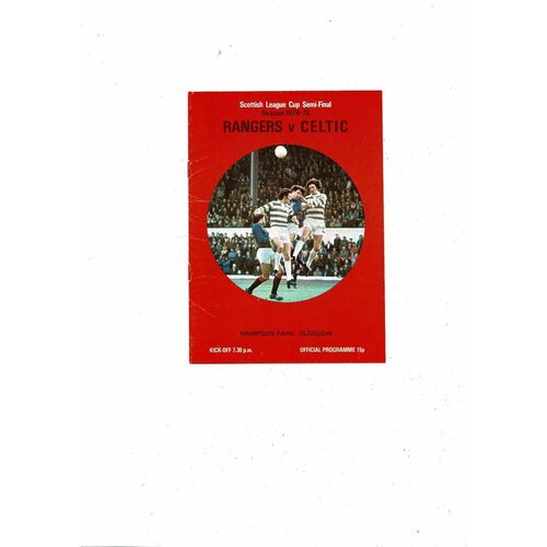 1978/79 Rangers v Celtic Scottish League Cup Semi Final Football Programme